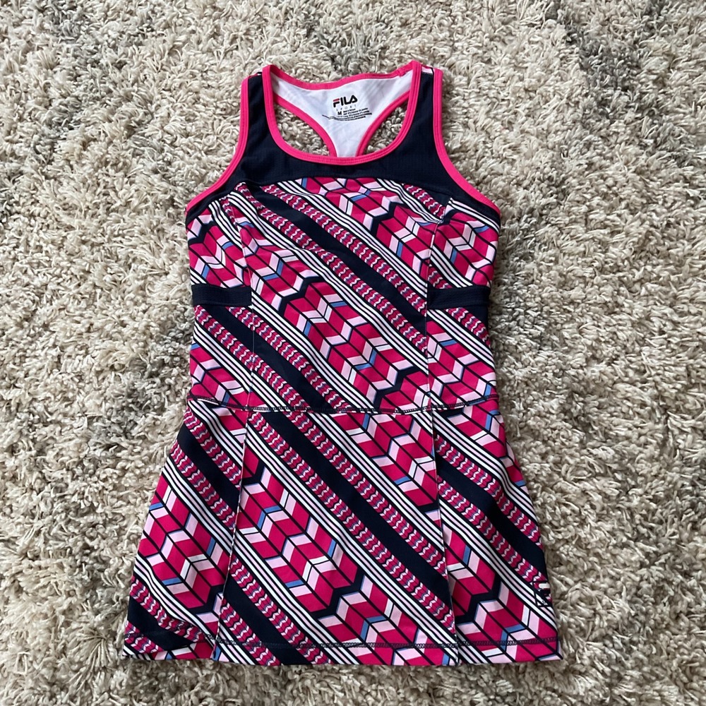 Fila Pink Black Geometric Tennis Dress
